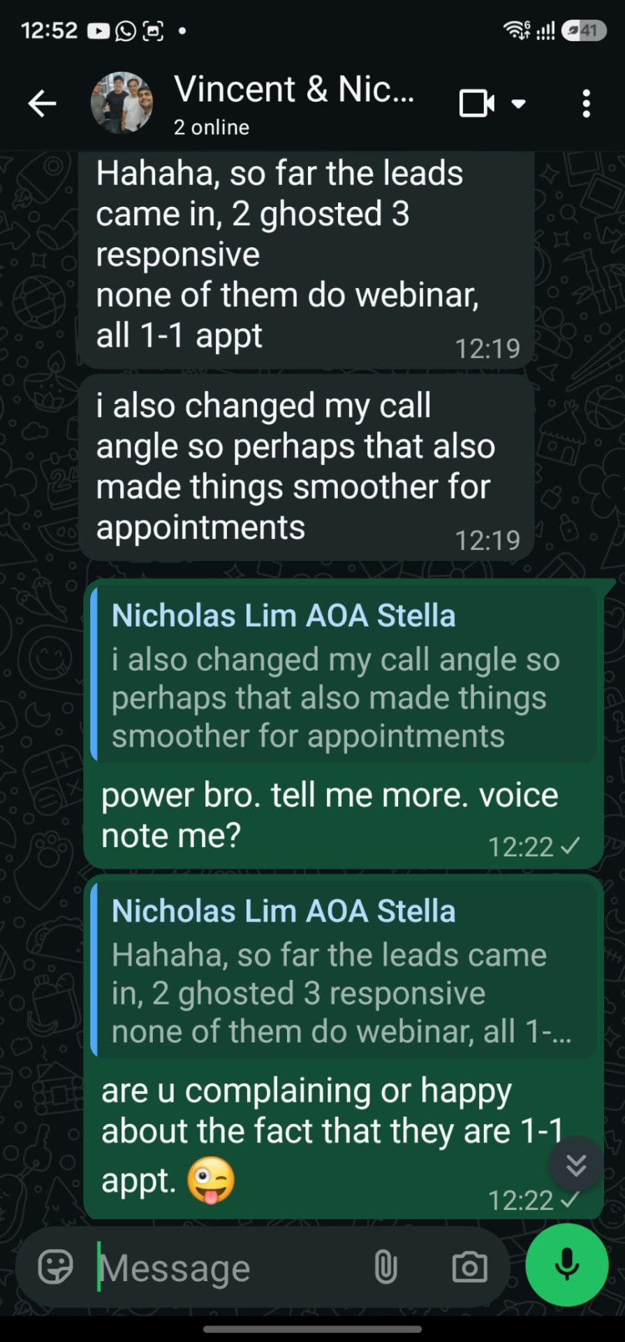 5 leads in · 3 fixed to 1-1 appointments, all responsive