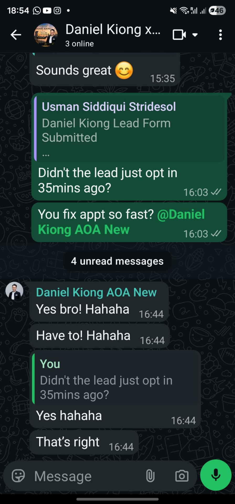 Appointment fixed 35 minutes after the lead opted in